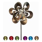 SteadyDoggie Wind Spinner - Garden Decor Spinners with Solar Powered Multi-Color LED Glass Ball Light - Dual Direction Kinetic Metal Copper Bronze Windspinners 6ft Tall Flower Sculptures for Outdoor