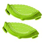 Coolnice 2 Pack Silicone Clip-on Stew-Pan Strainer, Pasta Strainer, Colander, for Pan Universal Size- Green