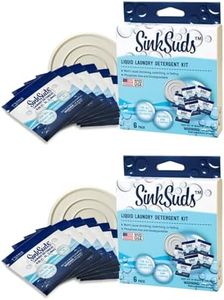 SinkSuds Laundry Detergent Travel Size Liquid Soap TSA Compliant Safe for All Fabrics 12 Packets & 2 Sink Stoppers