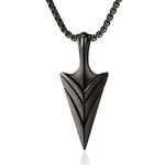 KRKC&CO Mens Pendant Necklace, Viking Arrow Gun-Tone Stainless Steel Chain Necklace, Medallion Amulet Necklace for Men Boys Dad