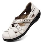 Irrefour Women's Classic Beige Genuine Leather Casual Loafer Cute Slip-On Fashion Closed Toe Flat Sandal Comfy Work Sandal Everyday Walking Shoe 1607-MI110