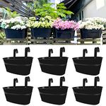 LaLaGreen Outdoor Rail Planter (6 Pack, 11.8 Inch) Black Metal Iron Hanging Flower Pots Deck Railings Fence Buckets Outside Countryside Boho Style Wall Mount Window Box Plant Holder Hook Porch Decor