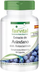 Fairvital | Extracto de Arándano 500mg con Antocianinas - Vaccinium myrtillus (Bilberry) - VEGANO - Dosis elevada - 25% de Antocianinas - 90 Cápsulas - Calidad Alemana