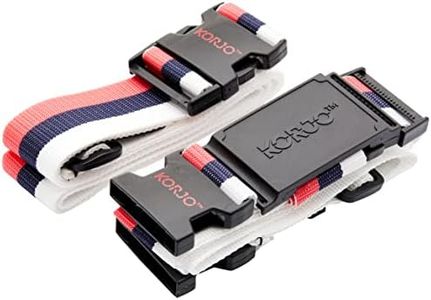 Korjo Crossed Luggage Straps, Includes 2 Travel Luggage Straps and Korjo Cross-Bridging Buckle, Red/White/Blue