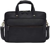 Luxorro Leather Briefcase For Men, Multiple Compartments, Fits 17 Inch Laptop, Black