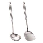 FJNATINH Wok Spatula and Soup Ladle Set - 304 Stainless Steel Wok Utensil Tools Set, 2 Pieces All Metal Cooking Kitchen Utensils,Chinese Wok Accessories for Cast Iron/Carbon Steel Wok