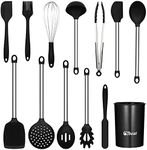 13PCS Kitchen Utensils Set with Holder, Silicone Cooking Utensils Gadget, Kitchen Spatula Set with Stainless Steel Handle, Nonstick and Heat Resistant