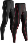 Niksa Men's Gym Fitness Compression Pants 2 Pack,Sports Tights Leggings Base Layer Trousers Cool Dry(M,Black&Red,Black&Gray)