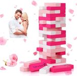 Couples Game for Adults - 54 Pink & White Wooden Blocks with 6 DIY Challenges, Romantic Stacking Tower for Date Night, Valentine Wedding