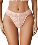 Avidlove Women's Sexy Lace Thongs V Cheeky Underwear See Through Panties Sexy Floral Lace Briefs Light Pink Medium