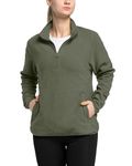 33,000ft Women's Half Zip Fleece Jacket Ladies Warm Fleece Pullover Breathable Soft Microfleece with A Big Pocket for Travelling Outdoor Sport Greyish Green 10