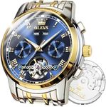 OLEVS Watch Men Automatic Watches for Men Tourbillon Self Winding Skeleton Watch for Men Men's Wrist Watches Luxury Dress Waterproof Mens Watch Blue Dial Mechanical Wristwatch Day Date,reloj para hombre