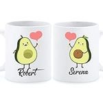 Avocado Couple Ceramic Mug Set of 2, Gift for Avocado Lover, Personalized Couple Matching Coffee Mugs Set Gift for Valentine's Day, Custom Mr & Mrs Mug with Names, White Tea Cup 11oz or 15oz