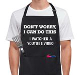 Xornis 100% Cotton Funny Apron for Men Women Don't Worry I Can Do This Adjustable Bib Aprons with 2 Pockets Funny Gifts Grilling Grill Kitchen Cooking BBQ Black