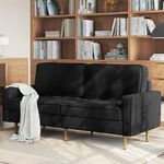 Yaheetech 2 Seater Velvet Fabric Futon Sofa Modern Tufted Loveseat Couch Settee with Gold Metal Legs for Small Space Condos/Office/Bedroom Black