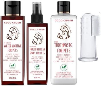 Coco Crush Natural Pet Dental Care Set - Water Additive Toothpaste 1 Finger Toothbrush; Mouth Spray for Dogs, Cats | Controls Plaque & Tartar | Coconut Oil, Cinnamon Flavour (3 * 50ml) (150ML)