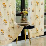 Urban Space 100% Cotton Curtains 7 feet Long Set of 2, 60-65% Room Darkening Curtains, Decorative Curtain with Eyelets/Rings for Hanging, Tieback Included (Cotton Coneflower - Yellow, 7 feet x 4 feet)