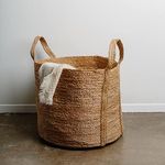 GooBloo Extra Large Handmade Woven Storage Basket 100% Jute - 17 x 17” Tall Decorative Rope Basket for Living Room, Toys, Blankets or Nursery - Wicker Baskets with Handles - Natural Laundry Hamper