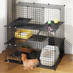 YITAHOME Grande Cage pour Chat, Enclos d'Intérieur pour Chat avec Balcon, Parc pour Animaux de Compagnie, Métal Amovible, Chenil pour 1 à 3 Chats, Furet, Lapin, Camping, 106 x 71 x 106 cm
