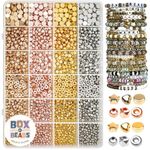 Spacer Beads Kit for Bracelet Making, 3000 Assorted Round Hearts and Stars Gold Tones and Silver Beads for Bracelet Jewelry Making Set for Teen Girls 9 10 11 12 Adults Friendship Bracelet