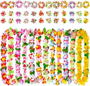 MULEVIP Collier Hawaien Fleurs 48 Pièces Collier Fleurs Hawaien,Collier de Fleurs Hawaienne,Inclure 24 Bracelets 12 Bandeaux et 12 Colliers,pour la Fête Hawaïenne de Pique-Nique de Mariage