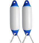 Majoni 2 X White/Blue Boat Fenders - Inflated 45cm / 18" With Free Rope Size 1