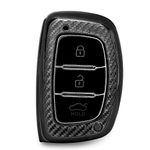 JVCV® Soft TPU Carbon Fiber Style Car Key Cover Compatible with Hyundai Creta, i10 Grand, i20 Elite, i20 Active, Xcent, Verna 4s, Tucson, Elantra, Grand i10 Nios 3 Button Smart Key (Black Gun Metal)