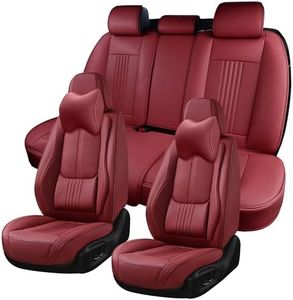 BWTJF Car Seat Covers Full Set, Front and Rear Seat Covers for Cars, Waterproof Leather Auto Seat Protectors with Head Pillow, Car Seat Cushions Fit for Most Sedans SUV Pick-up Truck, Wine Red