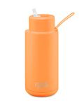 frank green Reusable Water Bottle with Straw Lid, Ceramic Insulated Water Bottles with Triple Wall Vacuum, flasks for hot and Cold Drinks, Leak-Resistant Drinks Bottle - Neon Orange, 34oz/1 Litre