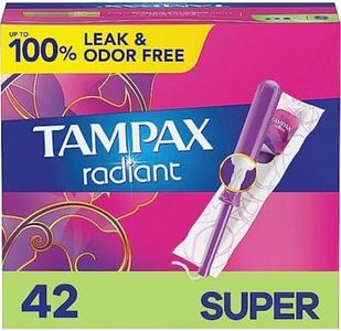 Tampax Radiant Tampons Super Absorbency with BPA-Free Plastic Applicator and LeakGuard Braid, Unscented, 42 Count