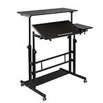 Hadulcet Mobile Standing Desk, Rolling Table Adjustable Computer Desk, Stand Up Laptop Desk Mobile Workstation for Home Office Classroom with Wheels, 31.49 x 23.6 in Black