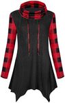 Cestyle Tunic Sweaters to wear with Leggings Christmas Plaid Sweatshirts for Women Long Sleeve Asymmetrical Hem Dressy Tops Lightweight Pullpver Tops Black Red Plaid X-Large