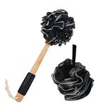 Loofah Sponge Bath Body Brush Back Scrubber with Long Wooden Handle, Handheld Luffa Pouf on a Stick for Body, Bath Sponge for Exfoliating, Detox, Cellulite, Blood Circulation