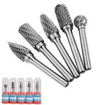 Bestgle 5 Pcs Carbide Burr Set, 6mm (1/4") Shank Tungsten Carbide Rotary Burrs Bits Double Cut Die Grinder Bits Rotary File Cutting Burrs, 10mm Cutting Edge Diameter