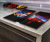 Hob Cover Induction Electric Cooker Chopping Board Glass Set 2 Parts Abstract Waves on The Black Background (2X Wide 30 x Height 52/cm)