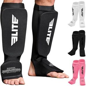 Elite Sports New Item Protective Kickboxing, MMA, Muay Thai Shin & Instep Guards Leg Pad Training Protective Gear Washable S-M Black/White