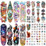 52 PCS Kids Full Arm Temporary Tattoo, Fake Tattoos Temporary for Kids, Rocket Car Dinosaur Planet Tattoo for Boy, Unicorn Castle Cat Body Arm Tattoos Stickers for Girl Birthday Party Gifts for Kids