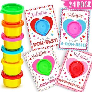 ORIENTAL CHERRY Valentines Day Gifts for Kids - 24 Pack Valentines Cards With Playdough for Kids Classroom Exchange, Valentines Party Favors for School Toddlers Girls Boys