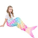 WERNNSAI Mermaid Tail Blanket - Plush Mermaid Wearable Blanket for Girls Kids 110 x 40cm All Seasons Soft Flannel Fleece Snuggle Blanket Mermaid Scale Sleeping Bag (Rainbow, Kids)