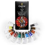 Castle Art Supplies 12 x 12ml Acrylic Paints Tubes Set for Adults Artists Beginners | A Perfect Mix of Quality and Versatility - Vivid Colours - Easy to Blend and Good Coverage on Paper Canvas Wood or Fabric