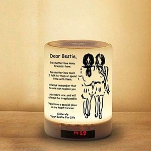 Engraved Touch Table Lamp for Friends，Personalized Touch Sensor Bedside Lamps with Bluetooth Speaker，Best Gifts for Friends, Kids, Adults (B-for-Bestie)