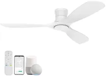 Livory 52” Wood Smart Flush Mount Ceiling Fans with Lights and Remote,Quiet DC Motor,Outdoor Indoor Ultra Low Profile Ceiling Fan works with Alexa WIFI APP,Modern White Ceiling Fan for Bedroom Patio