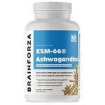 Brain Forza KSM-66 Ashwagandha Organic Pure Root Extract, Strongest 1,000mg Dose, High Potency 5% Withanolides, Stress and Mood, Hormone Health, Cognitive Support, Organic, Non-GMO, 90 Capsules