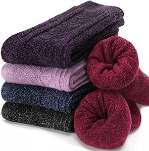 EBMORE Chaussettes Thermiques en Laine de Mérinos pour Femmes, Chaussettes Chaudes de Randonnée, Cadeaux pour Femmes Noël, Chaussettes d'Hiver, 5 Paires (Couleur claire)
