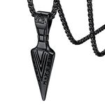 FaithHeart Viking Arrow Necklace, Men's Gothic Black Gungnir Spearhead Pendant Norse Necklaces for Father Husband, Stainless Steel Nordic Jewelry