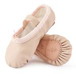 Ballet Shoes Leather Ballet Flats Full Sole Dance Slippers for Girls Toddlers Women Beige 8 UK Child