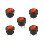 Electronic Spices 3PIN Rocker Switch Round Switch 10A 125V AC with LED Light PACK OF 5