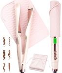 ANGENIL Pro Twist Flat Iron Hair Straightener for Women, 2 in 1 Straightener and Curling Iron, Round Pink Dual Voltage Hair Straightener with Silicone Heat Resistant Mat, 20S Fast Heating, LCD Display