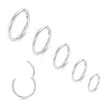 Defrsk 5Pcs 20G Nose Ring Hoop for Women Nose Rings for Women Men Surgical Stainless Steel Helix Tragus Lip Septum Ring Cartilage Earring Hoop Piercing Jewelry 6-10MM Silver