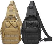 ATBP Small Tactical Sling Backpack Bag Pack for Men Military Shoulder Bag Molle Crossbody Bag for Hiking 6 Liters, Black Tan 2 Packs, Sling Backpacks